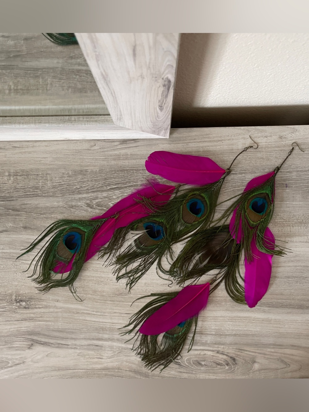 Hot Pink Peacock Feather Earrings
